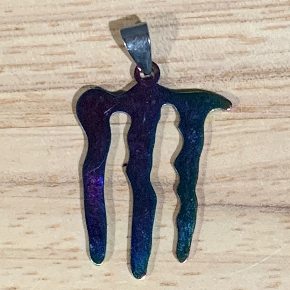 Monster Energy Pendant Unisex Iridescent Oil Slick Logo Grunge Y2K